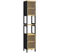 HOMCOM - Mueble Auxiliar de Columna, Armario Almacenaje de Cuarto de Baño, Bicolor dim. 30 x 32 x 172 cm. 2 Armarios con Estante Ajustable + 2 Nichos