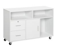 HOMCOM Mueble de Oficina con Ruedas Cajones y Estantes 100x35x65 cm Blanco