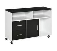 HOMCOM Mueble Auxiliar de Oficina Archivador con Ruedas Estantes y Cajones Multiusos con Gran Almacenaje 100x35x65 cm Negro y Blanco Aosom España