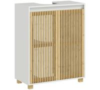 HOMCOM Mueble bajo Lavabo Armario bajo Lavabo - Armario con Puertas de Listones de bambú, 60 x 30 x 75 cm, Efecto Madera Natural