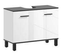 HOMCOM Mueble Bajo Lavabo Compacto 2 Puertas 80x34x60 cm Blanco Brillo | Mueble de Baño Compacto, Estante Ajustable, para Lavabo con o sin Pedestal