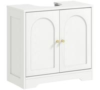 HOMCOM Mueble bajo Lavabo con 2 Puertas con Diseño de Arco Estante Ajustable Tiradores Dorados 60x30x65 cm Blanco