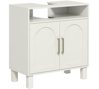 HOMCOM Mueble Bajo Lavabo con Estante Ajustable 60x30x63 cm Blanco Crema | Mueble de Baño, para Lavabo sin Pedestal