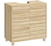 HOMCOM Mueble Bajo Lavabo con Estante Ajustable Puertas de Listones y Apertura por Presión para Lavabo con Pedestal o Pared