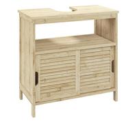 HOMCOM Mueble Bajo Lavabo de Bambú, Armario Debajo de Lavabo con Puertas Correderas de Lamas, Compartimento Abierto, Estilo Moderno, 60x30x60 cm, Natural