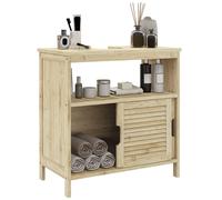 HOMCOM Mueble Bajo Lavabo de Bambú, Armario Debajo de Lavabo con Puertas Correderas de Lamas, Compartimento Abierto, Estilo Moderno, 60x30x60 cm, Natural Caqui oscuro
