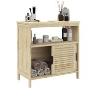HOMCOM Mueble Bajo Lavabo de Bambú, Armario Debajo de Lavabo con Puertas Correderas de Lamas, Compartimento Abierto, Estilo Moderno, 60x30x60 cm, Natural