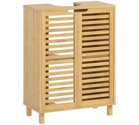 HOMCOM Mueble Bajo Lavabo de Bambú con 2 Puertas de Lamas, Estante Regulable, Mueble de Baño para Lavabos con o sin Pedestal, 60x30x80 cm, Color Natural