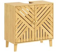 HOMCOM Mueble bajo Lavabo de Bambú Mueble de Baño con 2 Puertas Lamas y Estante Ajustable Armario de Baño para Lavabo sin Pedestal Estilo Nórdico 60x30x60 cm Natural
