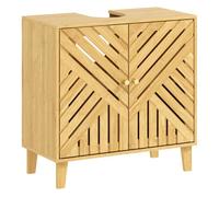 HOMCOM Mueble bajo Lavabo de Bambú Mueble de Baño con 2 Puertas Lamas y Estante Ajustable Armario de Baño para Lavabo sin Pedestal Estilo Nórdico 60x30x60 cm Natural