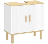 HOMCOM Mueble Bajo Lavabo de Baño con Estante Ajustable 60x30x61 cm Blanco | Mueble de Baño, Puertas Acanaladas, Patas de Madera, para Lavabo sin Pedestal