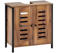 HOMCOM Mueble Bajo Lavabo Industrial 2 Puertas 60x30x60 cm Marrón Rústico | Diseño de Lamas, Cierre Magnético, Estante Regulable, para Lavabos sin Pedestal, Mueble de Baño