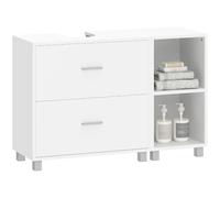 HOMCOM Mueble Bajo Lavabo, Mueble Baño para Pedestal 90x30x60 cm Blanco | 2 Cajones, 2 Estantes Abiertos, Estilo Moderno