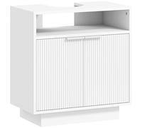 HOMCOM Mueble bajo Lavabo Mueble de Baño con 2 Puertas Acanaladas y Compartimento Abierto Armario de Baño para Lavabo sin Pedestal Estilo Moderno 60x33x63 cm Blanco