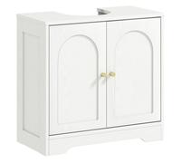HOMCOM Mueble bajo Lavabo Mueble de Baño con 2 Puertas con Diseño de Arco Estante Ajustable Tiradores Dorados para Lavabo con o sin Pedestal 60x30x65 cm Blanco