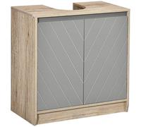 HOMCOM Mueble Bajo Lavabo, Mueble de Baño con 2 Puertas y Estante Ajustable, Armario de Baño para Lavabos con o sin Pedestal, Estilo Vintage, 60x30x59,8 cm, Roble y Gris