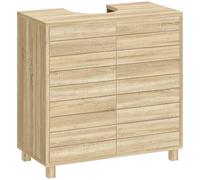 HOMCOM - Mueble bajo lavabo, mueble de baño con corte en forma de U, puertas de listón, estante ajustable, apertura por presión, 60 x 30 x 60 cm, natural