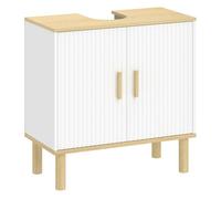 HOMCOM Mueble Bajo Lavabo, Mueble de Baño con Estante Ajustable, Puertas Acanaladas y Patas de Madera, para Lavabo sin Pedestal, 60x30x61 cm, Blanco