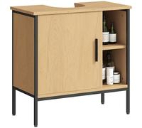 HOMCOM Mueble bajo Lavabo Mueble de Baño con Puerta y Estante Ajustable para Lavabo con Pedestal 60x30x59,5 cm Roble