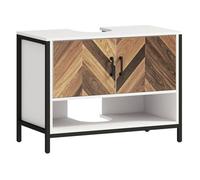 HOMCOM Mueble bajo Lavabo Mueble de Lavabo con Pie Mueble de Baño con 2 Puertas Patrón en Espiga y Compartimento Abierto para Lavabo con Pedestal o con Pie 80x40x60 cm Crema y Nogal