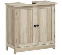HOMCOM Mueble Bajo Lavabo para Baño con 2 Puertas, Estante Regulable, para Lavabos con o sin Columna, 60x30x60 cm, Efecto Madera Gris