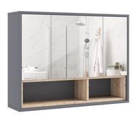 HOMCOM Mueble baño con espejo armario de baño montado en la pared con armarios de 3 puertas y 8 compartimentos Gris Aosom España