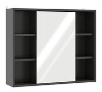 HOMCOM Mueble baño con espejo, armario de puertas y 6 compartimentos abiertos, 60 x 14,5 x 49,4 cm, negro
