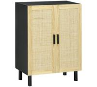 HOMCOM Mueble Buffet de ratán con Puertas de Armario Efecto caña, estantes Regulables, Mueble de almacenaje para salón, Cocina, Dormitorio, 73 x 41 x 102 cm, Negro y Madera Natural