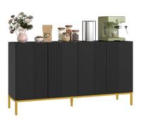 HOMCOM Mueble Buffet diseño contemporáneo gráfico 2 armarios Puerta estantes Regulables en Madera Negro Metal Dorado