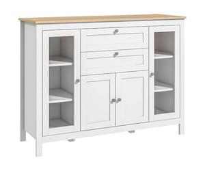 HOMCOM Mueble buffet para salón, mueble de almacenaje con 1 armario de doble puerta, 2 vitrinas, 2 cajones y estante ajustable