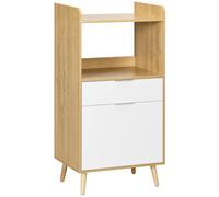 HOMCOM Mueble carrito de cocina para microondas con armario cajón estante ajustable 58x40x118 cm natural y Blanco Aosom España