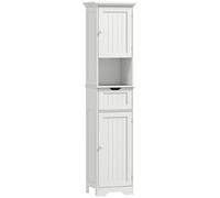 HOMCOM Mueble columna baño con iluminación LED, mueble de almacenamiento estrecho, cajón, 2 puertas, 40x30x170cm, blanco Aosom España