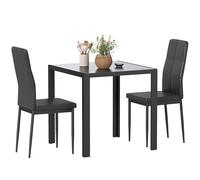 HOMCOM - Mueble Comedor, Desayunador, Juego de Mesa y Sillas para 2 Personas, Mesa de Cocina con Sillas, Bandeja Rectangular de Cristal, Estructura de Metal, para Cocina, Salón Hogar, Color Negro