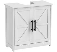 HOMCOM Mueble con Lavabo de Pedestal, 2 Puertas de Granero, Blanco | Mueble de baño independiente estilo granja, estante ajustable