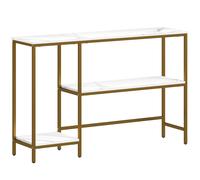 HOMCOM Mueble consola 120 cm, mesa consola de 3 niveles con estantes de almacenamiento, tableros efecto mármol, blanco y dorado