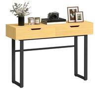 HOMCOM Mueble consola de 100 cm, mesa consola estrecha con 2 cajones, estructura metálica y diseño sin tiradores, mesa de entrada, sala de estar, pasillo, efecto madera natural