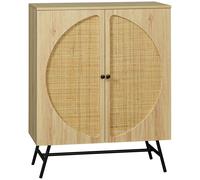 HOMCOM Mueble de Almacenamiento buffet alto aspecto madera y ratán diseño 2 puertas 80x39x101,8 cm natural Aosom España