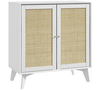 HOMCOM Mueble de Almacenamiento Buffet alto diseño bohemio doble puertas con 2 niveles fachada en ratán 80x40x85 cm Blanco Aosom España