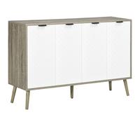 HOMCOM Mueble de Almacenamiento Buffet bajo 2 armarios 4 puertas diseño espiga estantes ajustables 120x35x77,4 cm Blanco y Gris Aosom España