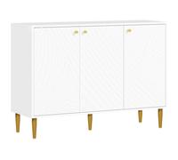 HOMCOM Mueble de Almacenamiento Buffet con 2 armarios 3 puertas estantes ajustables patas doradas de acero 107x35x77 cm Blanco Aosom España