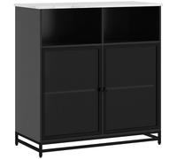 HOMCOM Mueble de Almacenamiento Buffet con acabado de mármol y doble puerta de rejilla 86x40x90 cm Blanco y Negro Aosom España