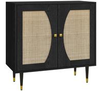 HOMCOM Mueble de Almacenamiento Buffet de cocina diseño bohemio de doble puerta con 2 niveles fachada de mimbre 80x38x79 cm Negro Aosom España