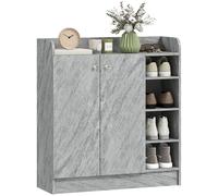 HOMCOM - Mueble de almacenamiento de zapatos para entrada de 12 pares - Armario para zapatos con 4 compartimentos abiertos y armario doble puerta - estante ajustable - 83 x 30 x 90 cm - Gris