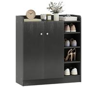 HOMCOM - Mueble de Almacenamiento de Zapatos para Entrada de 12 Pares - Armario para Zapatos con 4 Compartimentos Abiertos y Armario Doble Puerta - Estante Ajustable - 83 x 30 x 90 cm - Negro