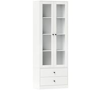 HOMCOM Mueble de almacenamiento moderno con armario de puertas de cristal, estantes ajustables y 2 cajones, 59x30x164 cm, blanco