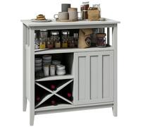 HOMCOM - Mueble de Almacenamiento para aparador, Cocina, con Estante Ajustable, portabotellas, Puerta corredera, 2 Filas, portavasos y nicho Abierto, 80 x 40 x 82 cm, Color Gris