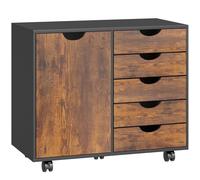 HOMCOM Mueble de almacenamiento para oficina 5 cajones 1 puerta balda ajustable, soporte impresora ruedas, 78x40x66,5 cm, marrón