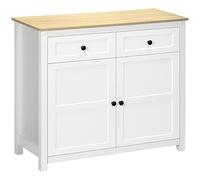 HOMCOM - Mueble de almacenamiento para sala de estar, cocina con 2 puertas con estante regulable en altura, 2 cajones, 100 x 40 x 85 cm, color blanco y madera