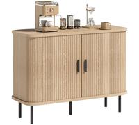 HOMCOM Mueble de almacenamiento para salón con 2 puertas correderas con listones y 4 compartimentos, 5 patas de acero, estilo moderno, para comedor y cocina, 100 x 40 x 75 cm, roble