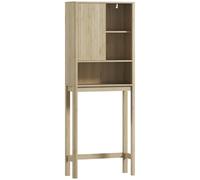 HOMCOM Mueble de almacenamiento sobre el inodoro con puerta deslizante, compartimentos y repisa ajustable, blanco